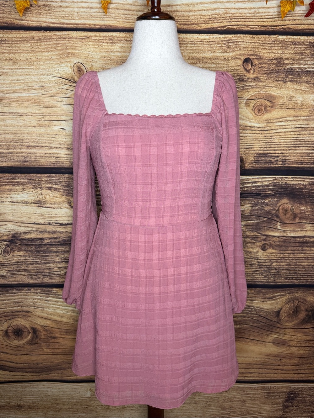 As U Wish Mauve Pink Long Sleeve Square-Neck Mini Dress